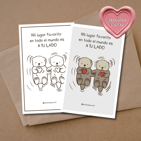 Tarjetas de San Valentín para Imprimir – Set Digital (Color + Para Colorear)